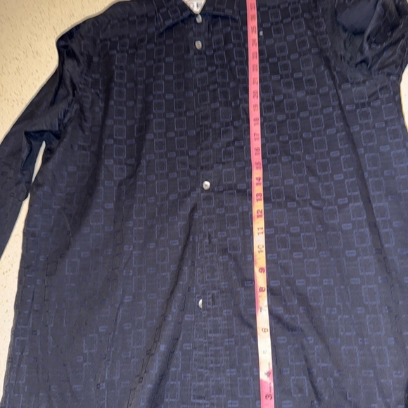 Bugatchi Men’s Large Shaped Fit Dark Navy/Blue Geometric Shapes Dress Shirt - Picture 7 of 12